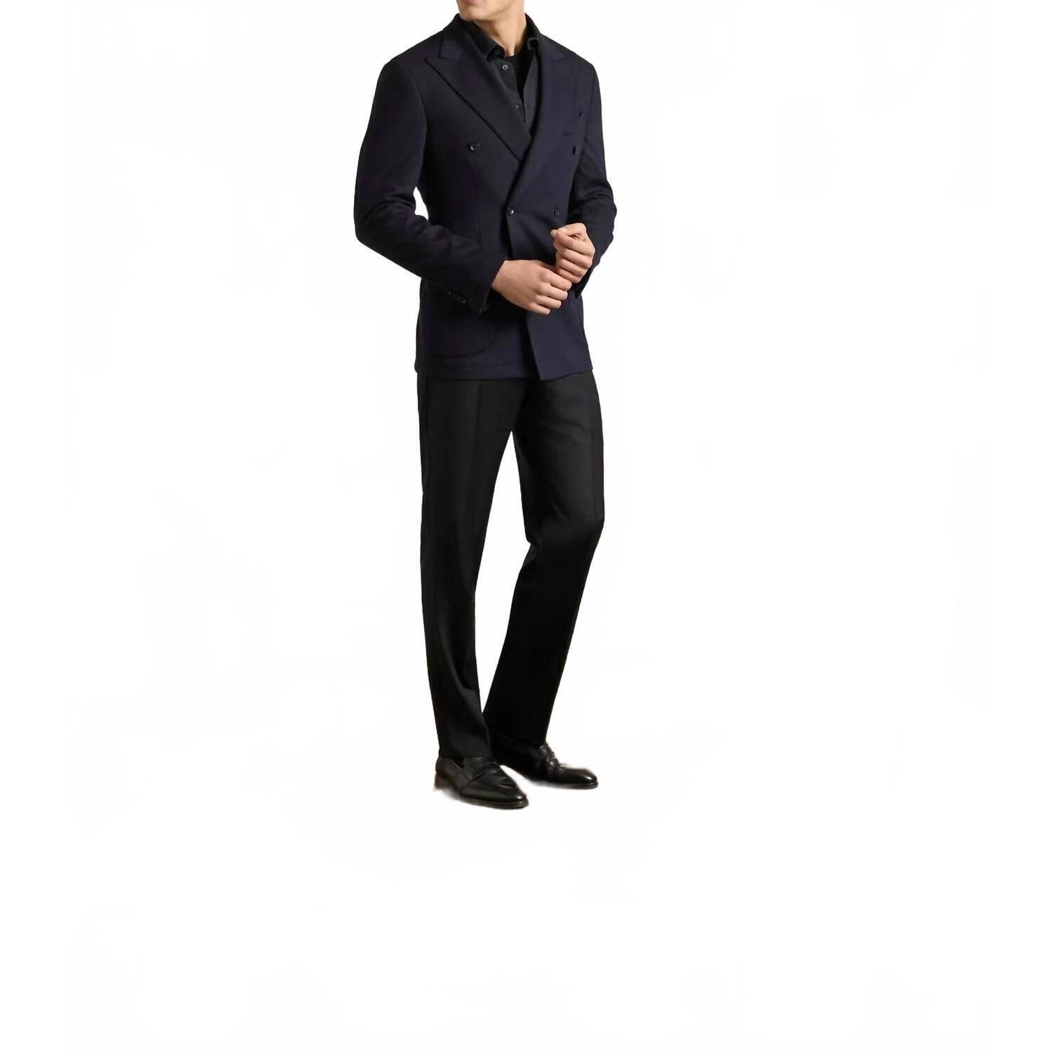 New Zanella Devon Flat Front Super 110s Wool Serge Trouser In Black